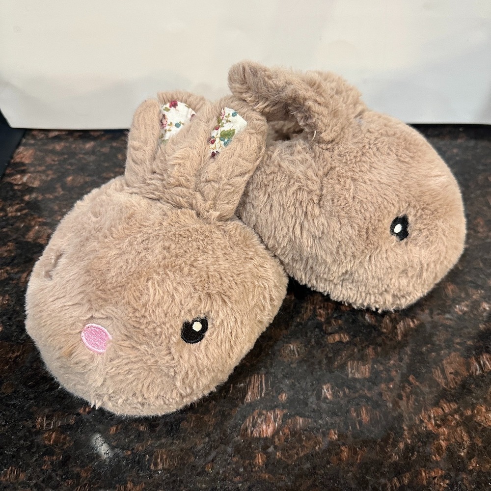 Wonder Nation Bunny Rabbit Plush Slippers Kids Size 13-1 Beige Brown Fuzzy Fun